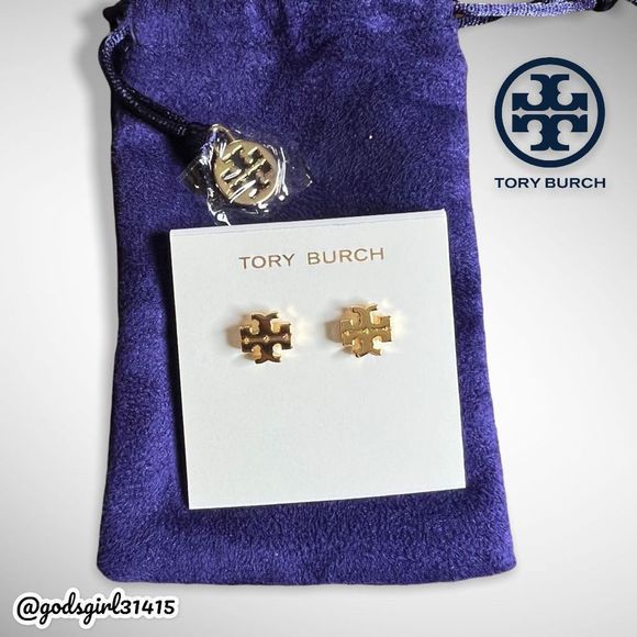 Tory Burch 18K Gold Plated Kira Logo Stud Earrings & Dust Bag $78 - Picture 6 of 11